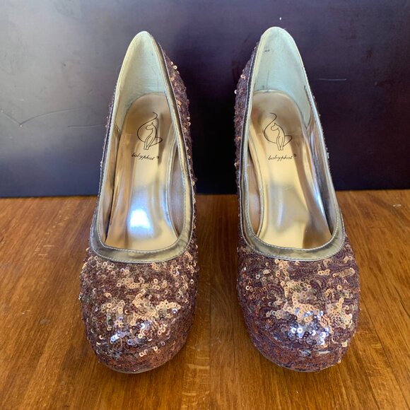 Baby Phat Rose Gold Sequin Round Toe Stiletto Platform Pumps - Picture 2 of 11